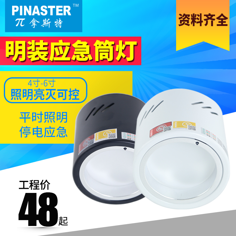 消防LED明装消防应急筒灯射灯黑色白色外壳吊装π拿斯特国标4寸8W