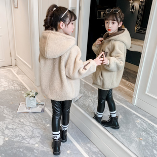 女童外套秋冬装2023新款羊羔毛绒女孩毛毛衣大童加绒加厚洋气卫衣