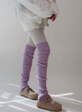 陆甜茶75cm芭蕾紫色优雅弹力保暖秋冬瑜伽过膝堆堆袜袜套腿套踩脚