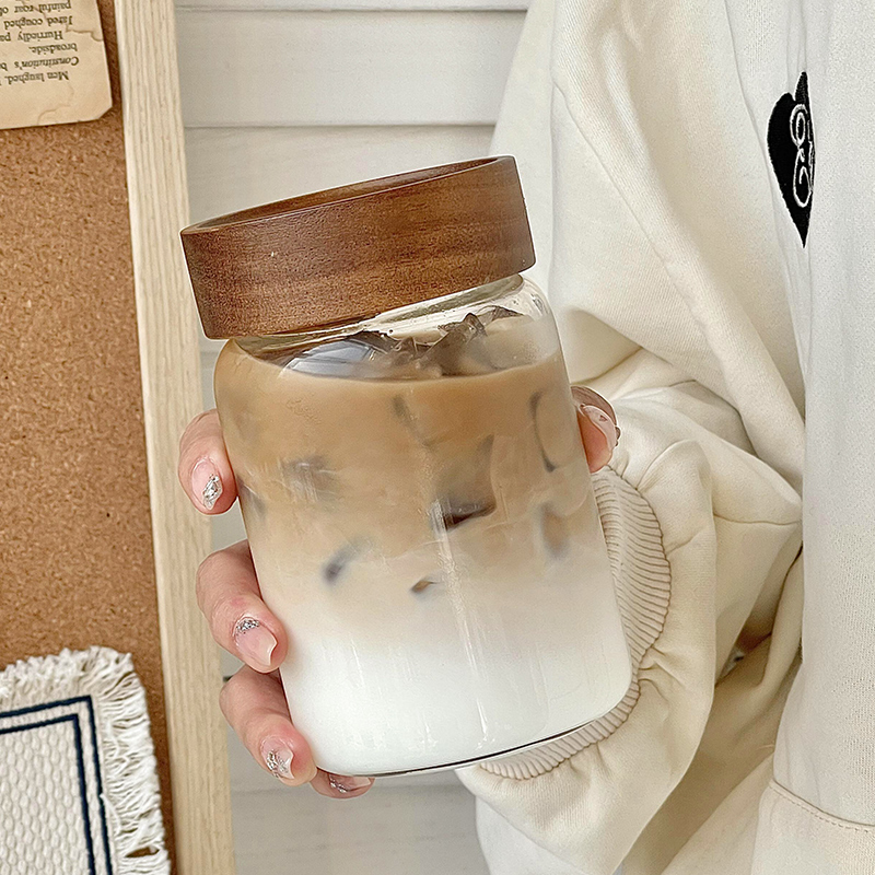 可携式外带玻璃杯带盖子喝水杯女耐高温个人茶杯密封随行咖啡杯子