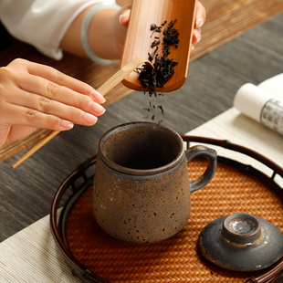 粗陶泡茶杯复古陶瓷水杯 葫芦带盖喝茶杯子 过滤马克杯办公会议杯