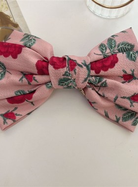 法式复古玫瑰花蝴蝶结发夹夏季后脑勺盘发弹簧夹子头饰