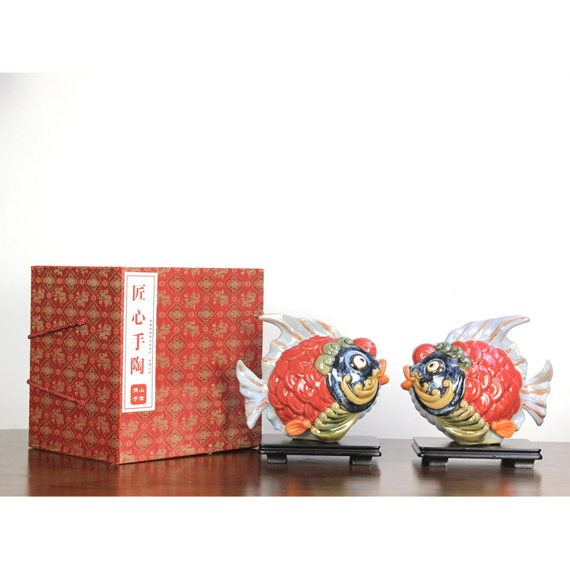 鸿运当头发财鱼石湾公仔陶瓷手工艺品喜庆客厅书桌店面摆件饰品,家居饰品,装饰摆件,淘宝优惠券,粉丝福利购,淘宝优惠卷