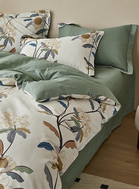 新疆长绒棉斜纹全棉北欧美式田园纯棉韩式花卉床笠四件套LYO5161