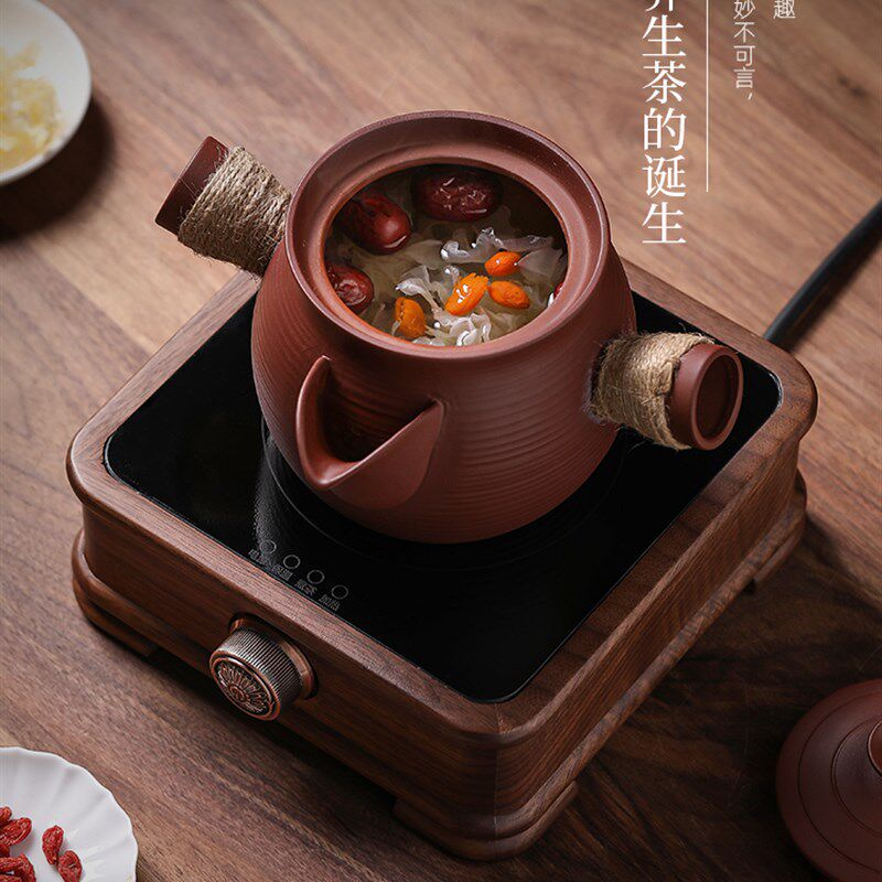 陶瓷煮茶壶潮州红泥老白茶煮茶器家用小型养生壶粗陶实木电陶炉