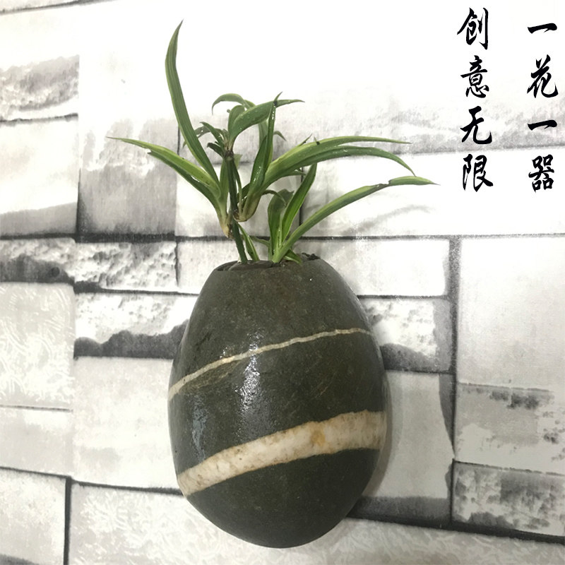 吊篮鹅卵石头花盆墙面壁挂式吊兰多肉文竹挂壁花瓶墙壁个性悬挂盆