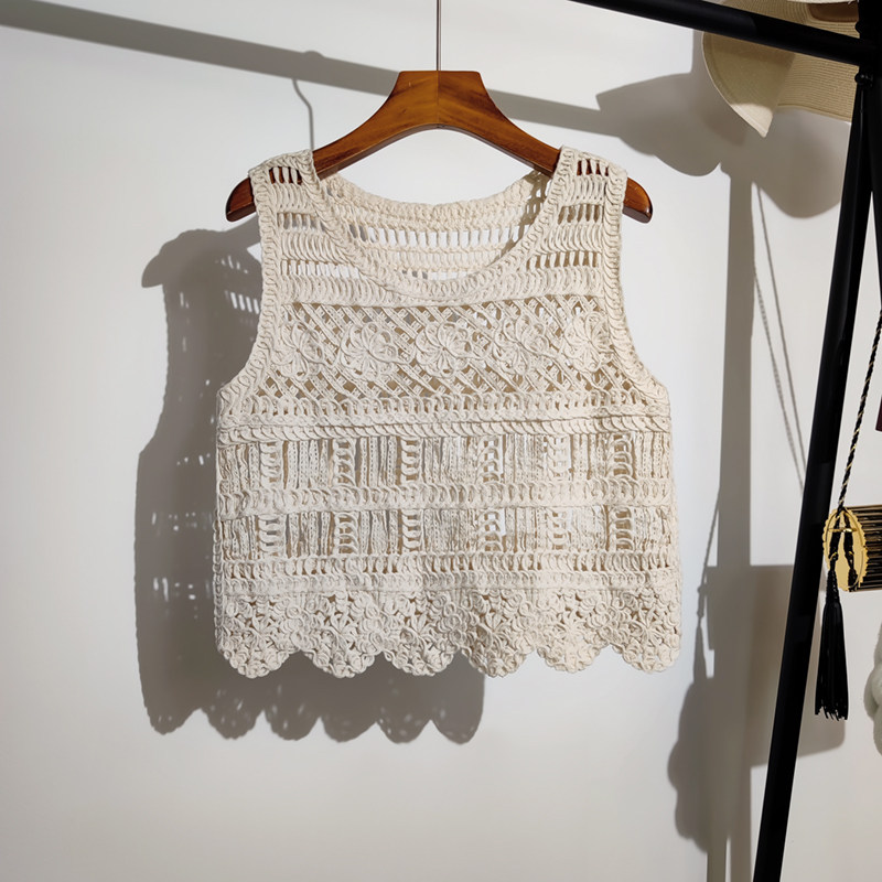 勾花镂空马甲背心女夏季新款波西米亚海边度假风无袖吊带上衣外穿