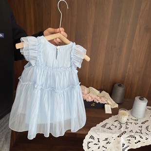 女宝宝高端流光纱绸无袖连衣裙女婴儿夏季女童轻奢薄款公主背心裙