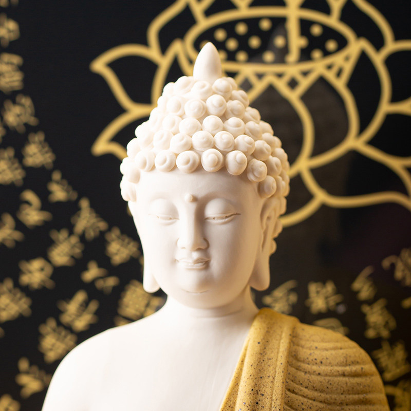 陶瓷释迦摩尼佛大日如来佛像客厅创意玄关禅意装饰画心经灯圈摆件