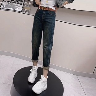 女春季 显瘦老爹裤 2024新款 大码 子 弹力直筒胖妹妹直筒裤 哈伦牛仔裤