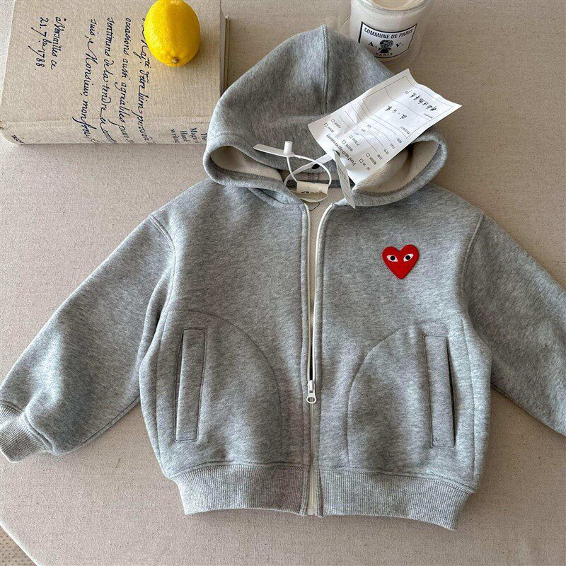 古德家儿童连帽外套2024秋冬男童新品条纹卫衣女童开衫冬款童装