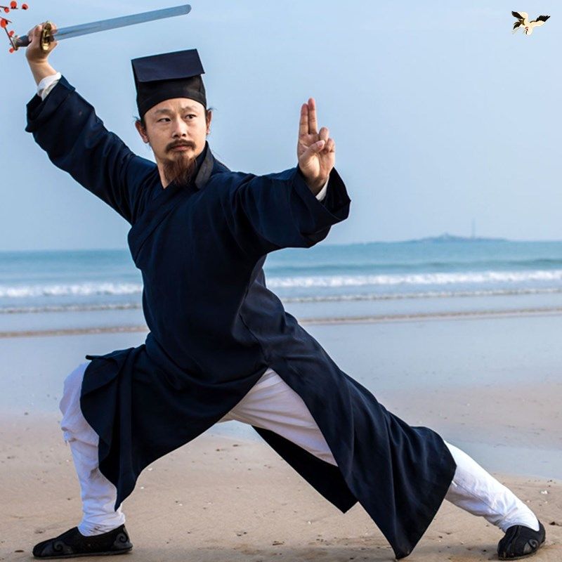 速发道家领服长袍套装法衣道士用品衣服道袍斜襟三清太长褂道极练