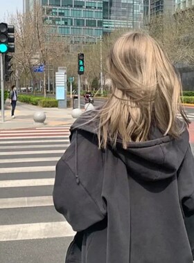 速发0系慵2风厚卫衣外套灰色懒韩2新款春秋ch早春连帽开衫冬