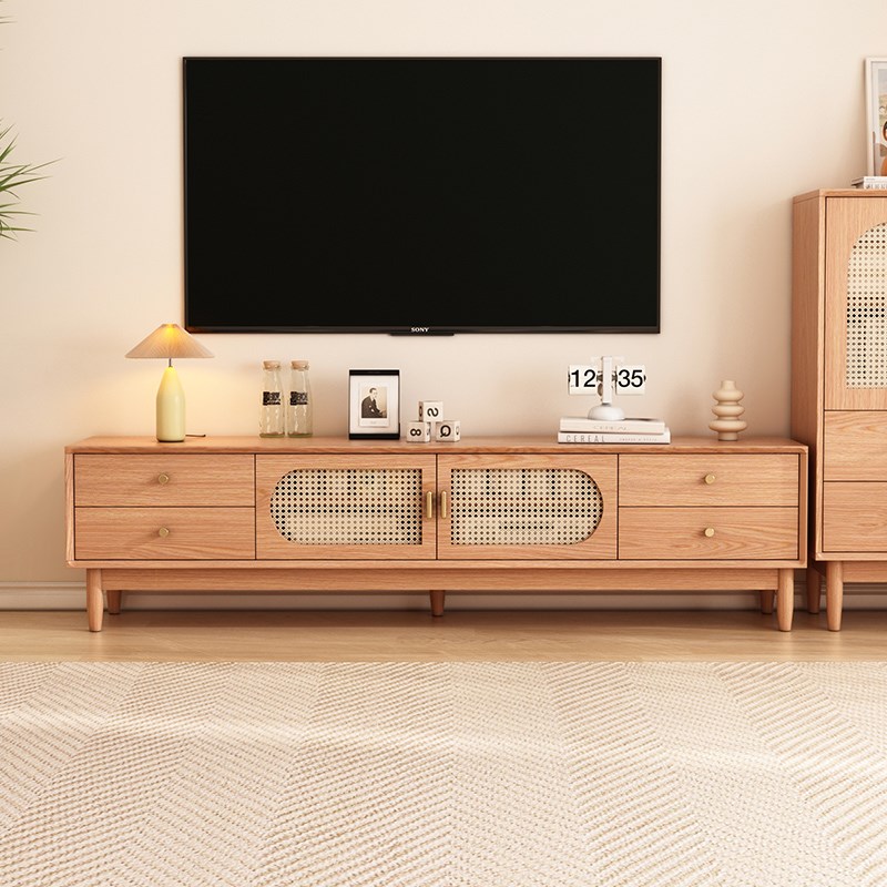 速发电约柜茶几简合2024新款客厅家用组视小户型原木藤编电视机柜