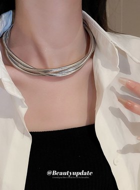 速发金属多层缠绕麻花项链百搭冷淡风气质颈链重工设计项饰配饰