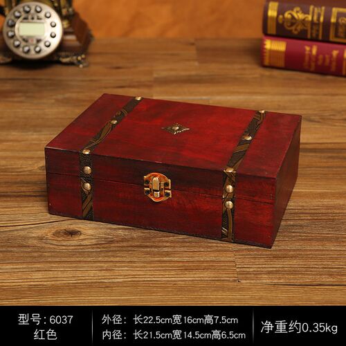 速发复古木小收纳盒带锁密码盒信件卡片箱宝百质木箱储物木盒子封