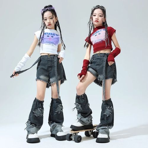 速发孩两节牛仔裤套zja装z潮流街舞秋装酷舞炸街街舞爵士帅服装