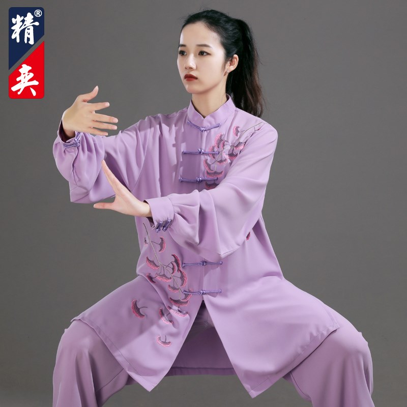 速发太极服装新款银杏刺绣中长款武术表演服男太极拳练功春