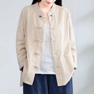 0端亚麻国风装 2高24新款 春意衬衣 棉麻上衣外套禅秋款 速发新中式
