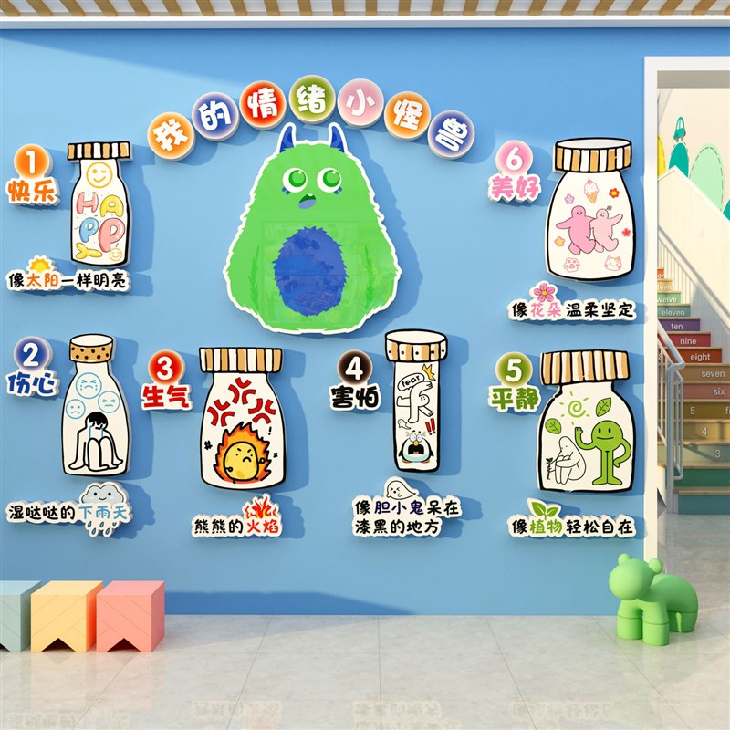 速发情心小怪兽板环创幼儿贴绪理文化墙面装饰成品布置园纸托管理