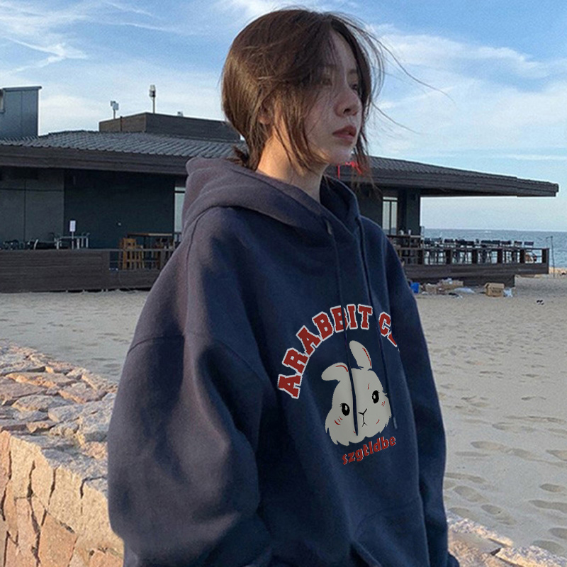 速发韩系ch大卫秋冬加绒加厚连帽码衣潮宽松休小闲众外套