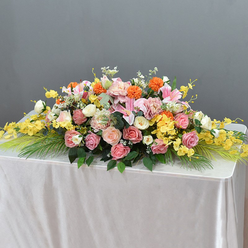 速发假花花长形室型会议台花商务桌花办公会议大桌面装饰摆件