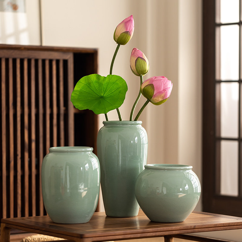 速发简典风景德镇陶瓷花瓶客厅餐桌摆件古培茶室插花水约荷花花器