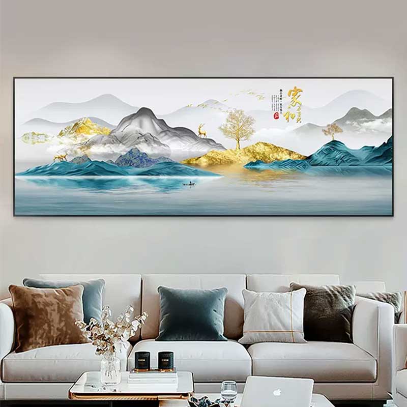 速发客厅挂饰画简约沙发背壁墙装画景画横版中式山水画大气风景