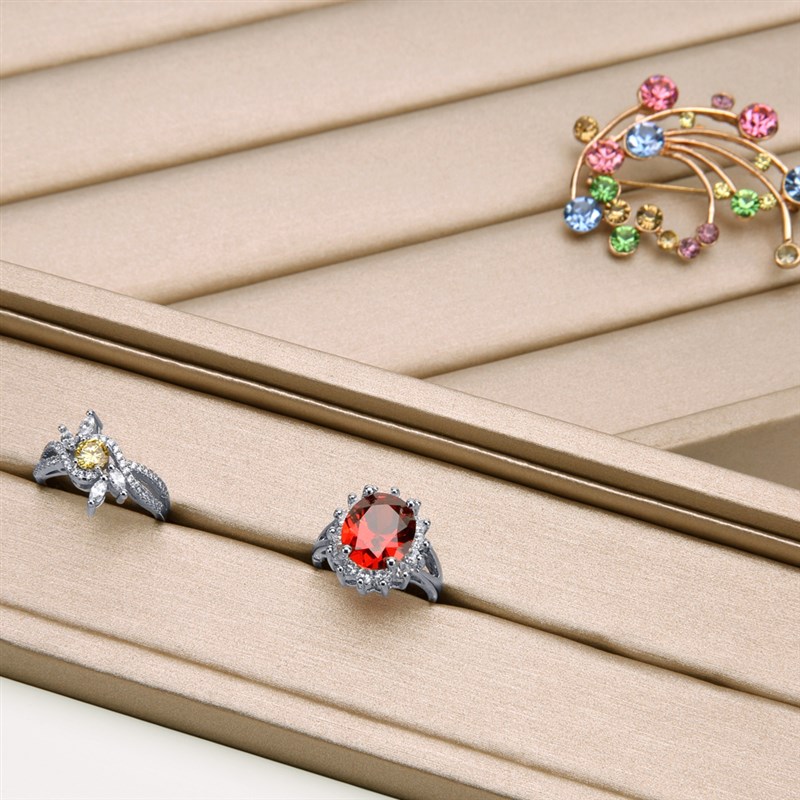 高档拉丝皮革首饰展示托盘饰品收纳盒格盘戒指盘项链吊坠盘展示架