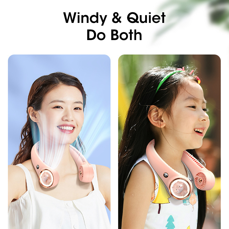 Hanging Neck Fan Cute Digital Display 2000mAh Bladeless Neck