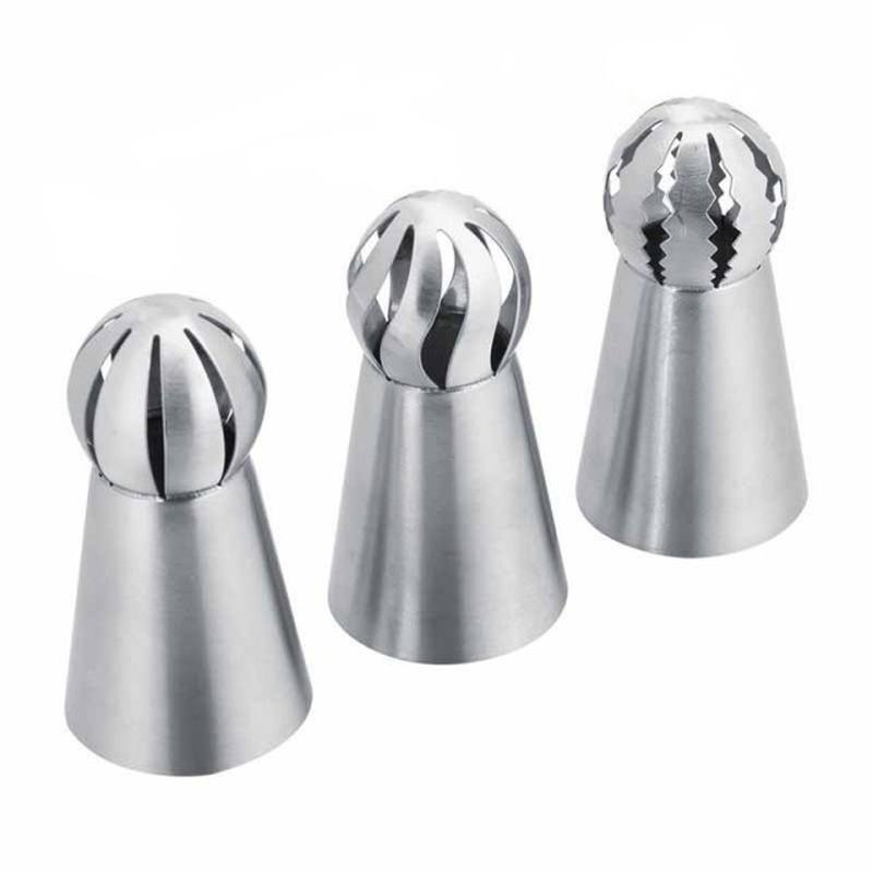 3PCS Cupcake Stainless Steel Sphere Ball Shape Icing Piping