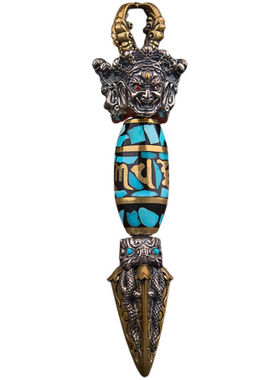 墨洋风不动明王金刚降魔杵吊坠项链手工精雕藏式挂件复古民族风饰