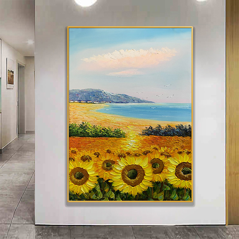 好货手绘油画梵高向日葵花海轻奢挂画风景客厅餐厅背景墙装饰画玄
