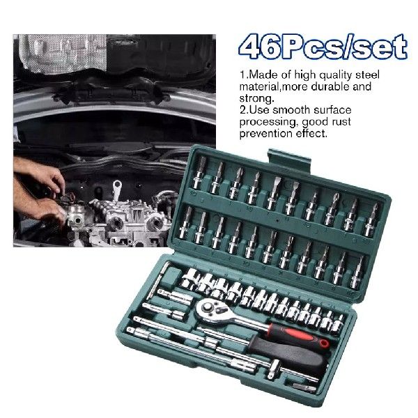 新品46pcsset Carbon Steel Ratchet Wrench Socket Spanner