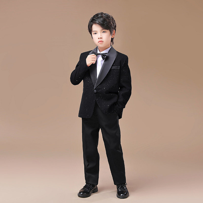 速发男童管弦乐团黑色星空礼服一粒扣套装小学生钢琴表演奏乐队装