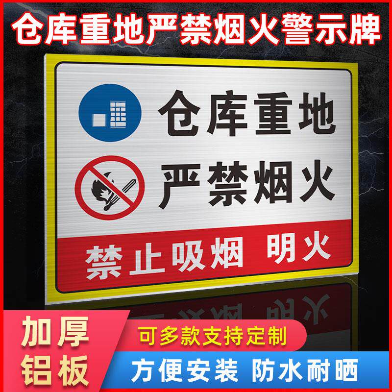 速发仓库重地严禁烟火铝板标识库房重地禁止烟火吸烟警示牌车间防