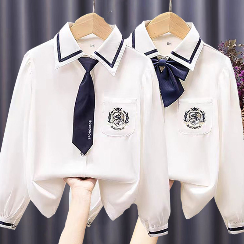 速发女童秋款纯棉长袖2025新款中大童领学院衬衣儿童春秋上衣