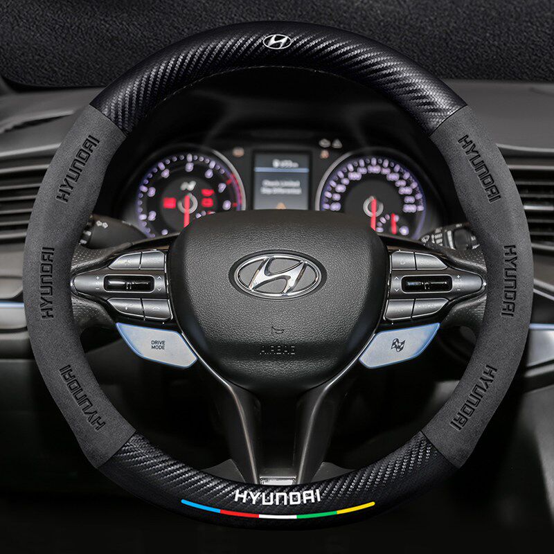 速发现代Veloster飞思方向盘套11-20款防滑真皮翻毛超薄碳纤维车