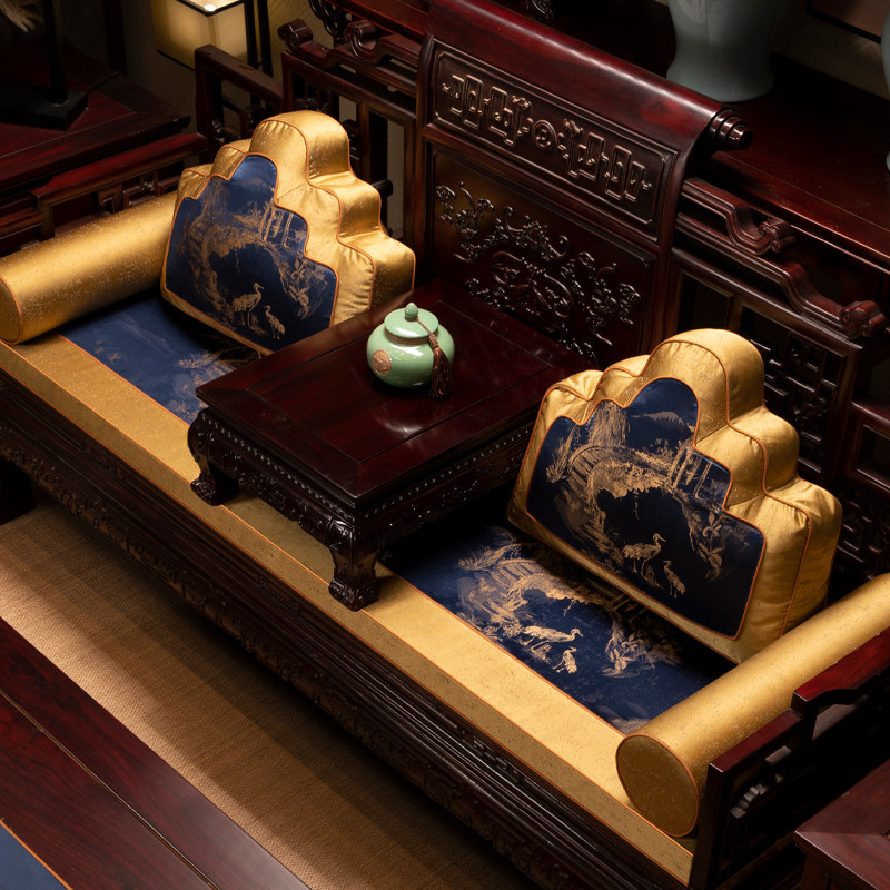 速发坐垫中式红木沙发垫轻奢汉罗床座垫家用实木垫子套罩海绵乳胶