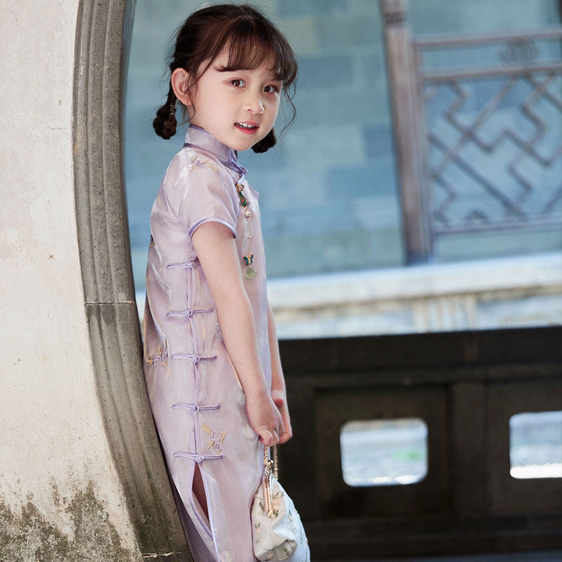 速发真丝包边儿童旗袍女童中国风新中式夏季女2026新款国风女童民