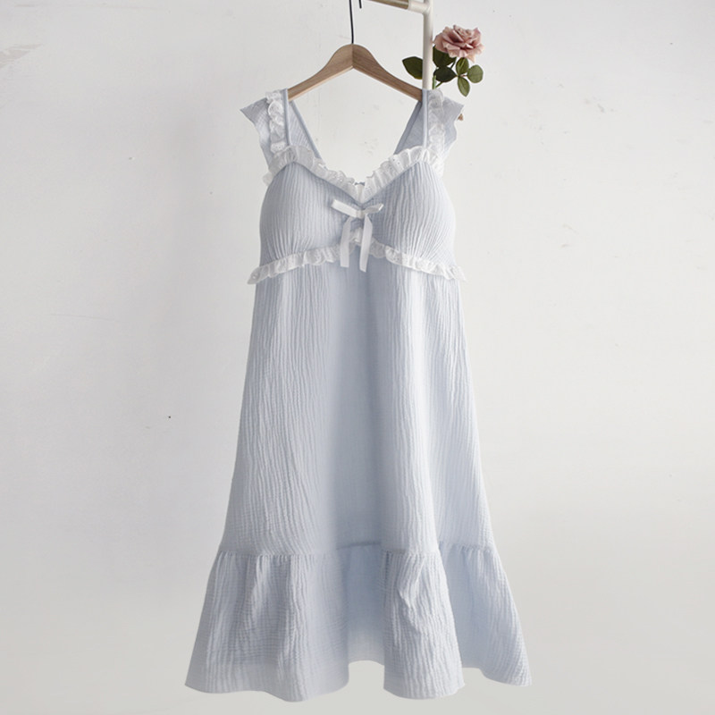速发甜美蕾丝花边吊带睡裙士纯季夏棉衣布薄款宽松家居服睡纱裙子