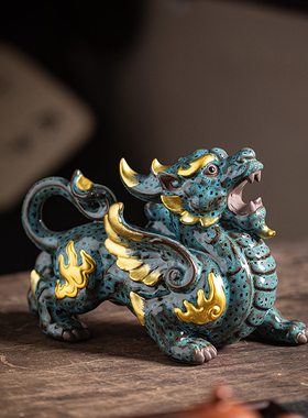 速发中式招礼貔貅摆件一对关瓷大号客厅玄陶装饰品办公室桌面摆设