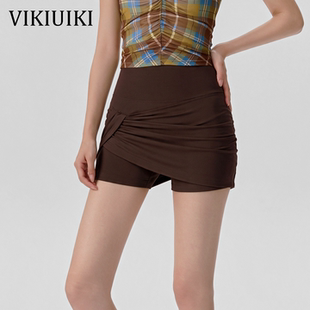 VIKIUIKI假两件瑜伽短裤高腰收腹防走光运动裙裤修身显瘦健身短裤