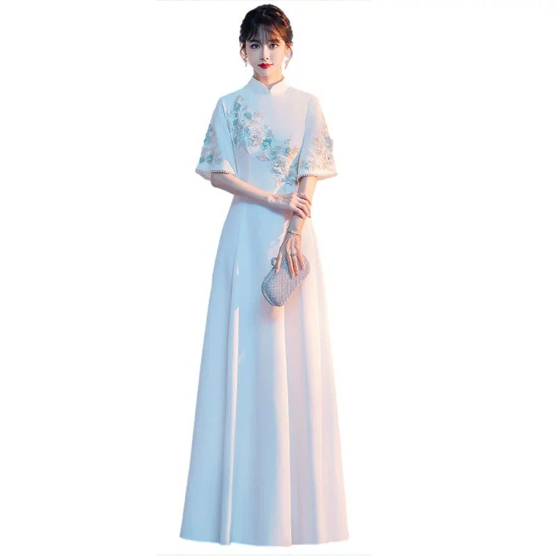 大合唱团演出服女长裙艺考古筝表演服主持人指挥礼服立领气质修身