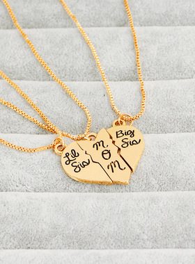 跨境欧美简约时尚 母亲节礼物 big sis mom 三瓣爱心拼接吊坠项链