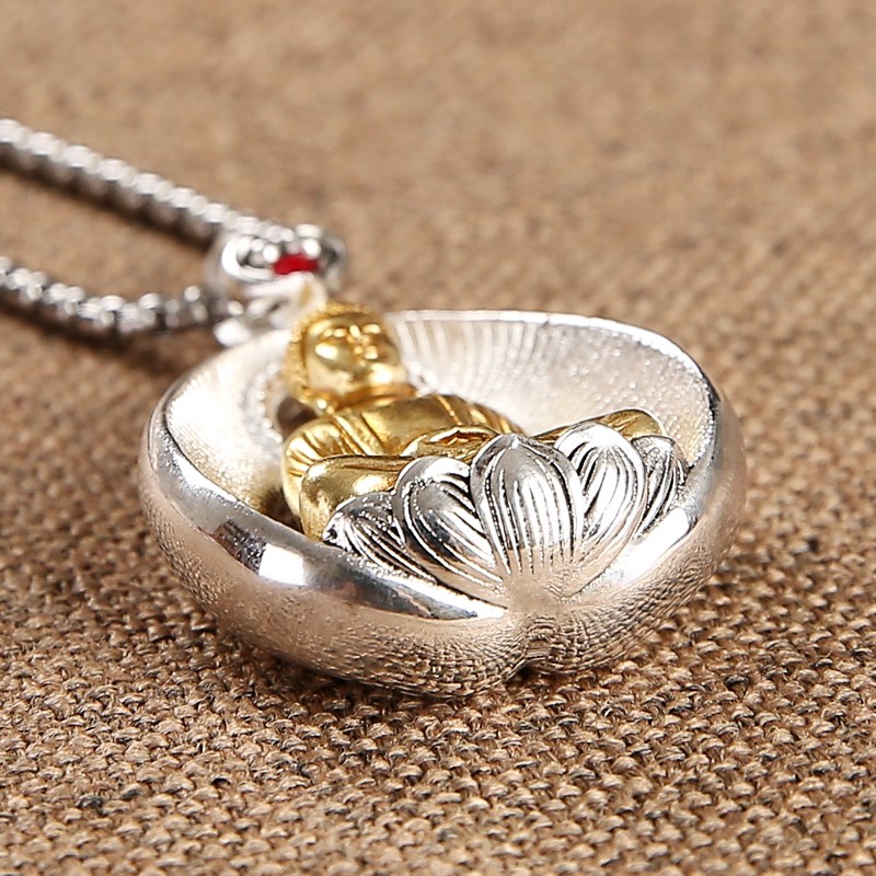 黄铜菩提叶佛像吊坠项链挂件药师佛观音随身携带神像男女情侣配饰