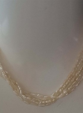 小懒猴 古董别致天然珍珠米珠5股银制搭扣项链 vintage 2450