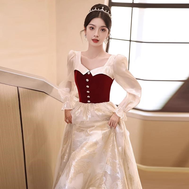 法式敬酒服新娘2025新款高级感订婚晚礼服女仙气轻奢连衣裙长袖