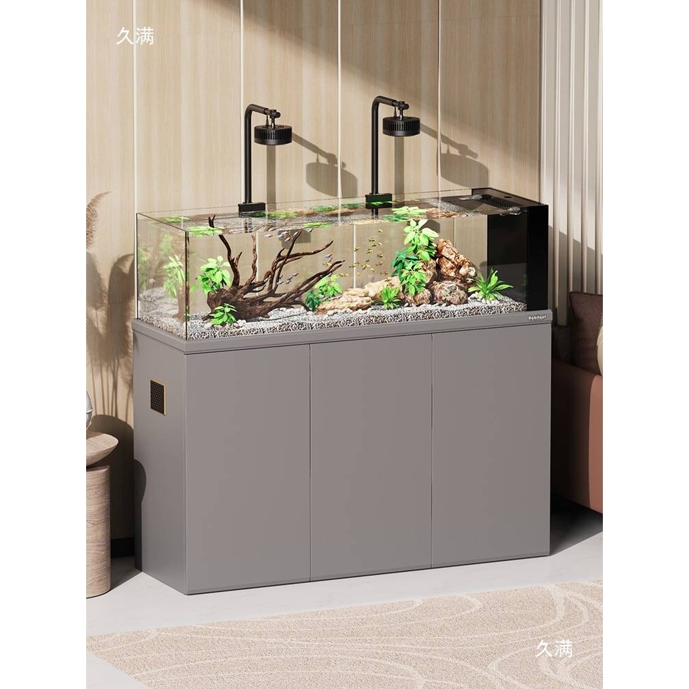 客厅底滤带柜子一体立式落地型溪流鱼缸长方形