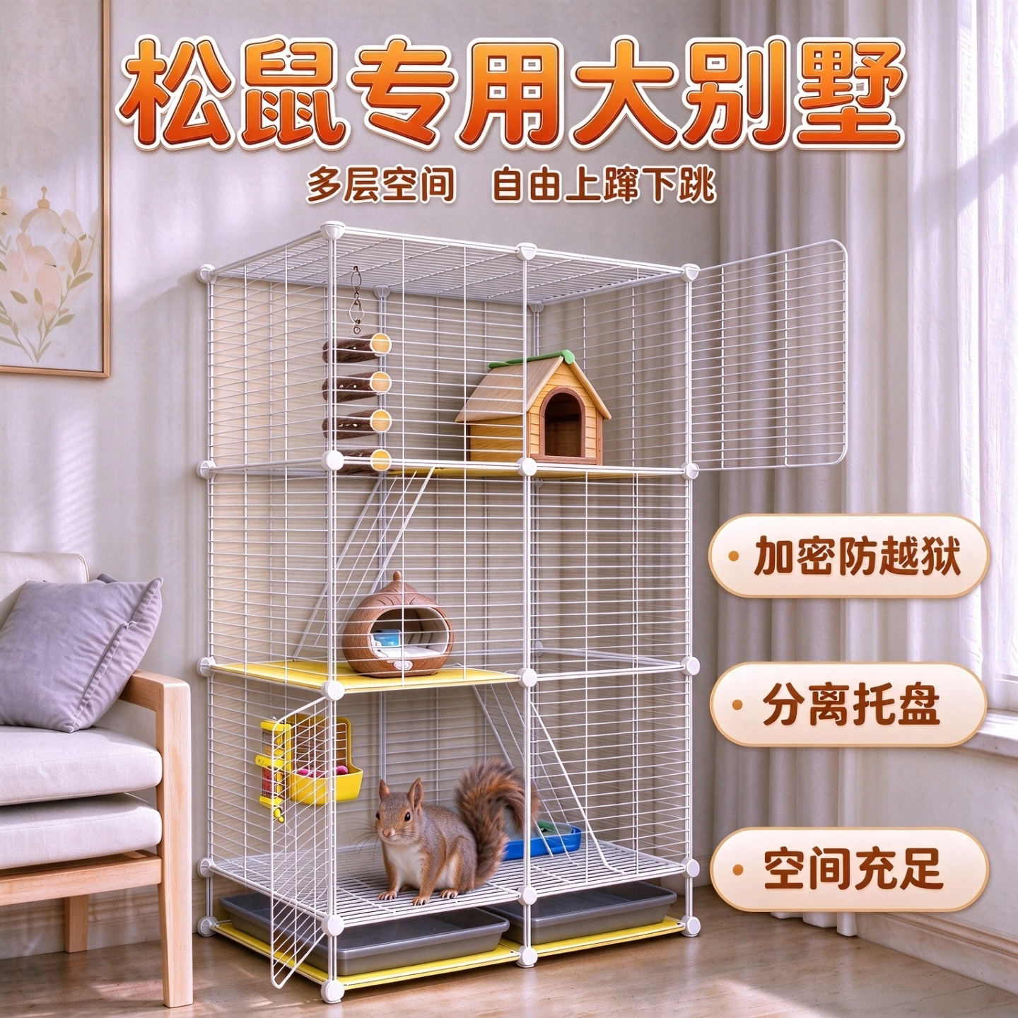 松鼠专用笼子超大豪华别墅柜笼雪貂龙猫花枝鼠笼子三层四层家用笼